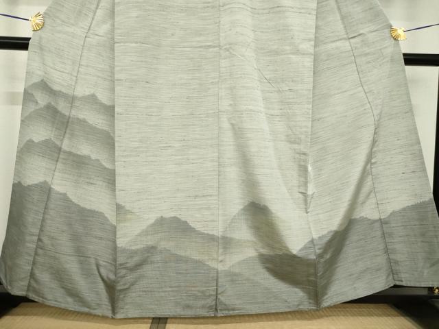 平和屋着物▽紬 訪問着 単衣 遠山文 正絹 逸品 AABG9270ck