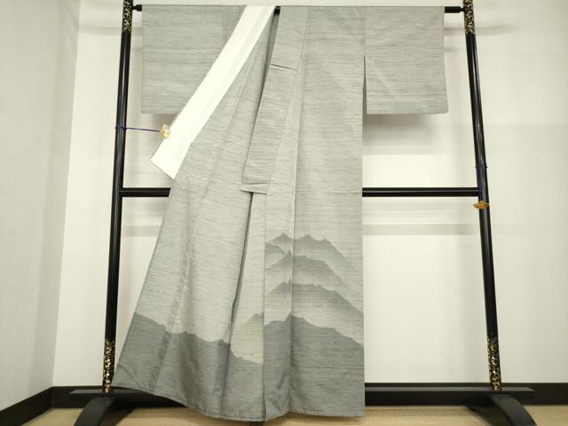 平和屋着物▽紬 訪問着 単衣 遠山文 正絹 逸品 AABG9270ck