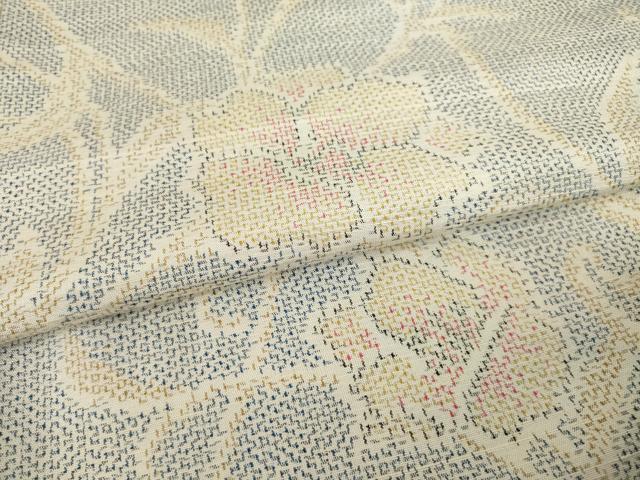 平和屋着物▽上質な紬 単衣 枝花文 やまと誂製 正絹 逸品 AABG9279ck