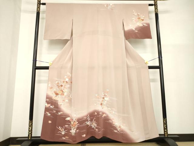 平和屋着物▽訪問着 単衣 花籬文 暈し染め 金彩 鬼しぼ縮緬 正絹 逸品 AABG9281ck