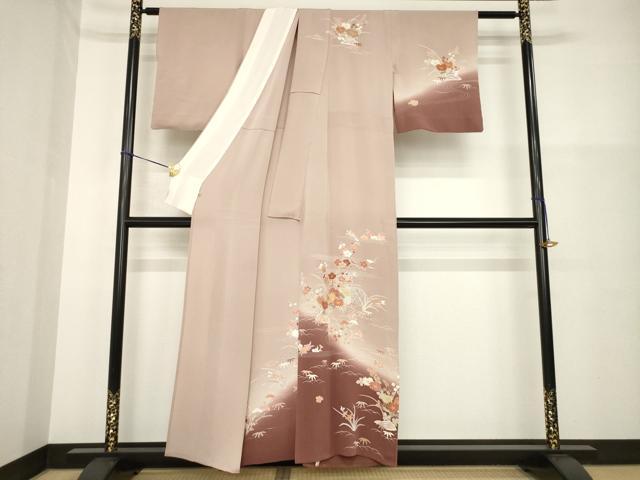 平和屋着物▽訪問着 単衣 花籬文 暈し染め 金彩 鬼しぼ縮緬 正絹 逸品 AABG9281ck