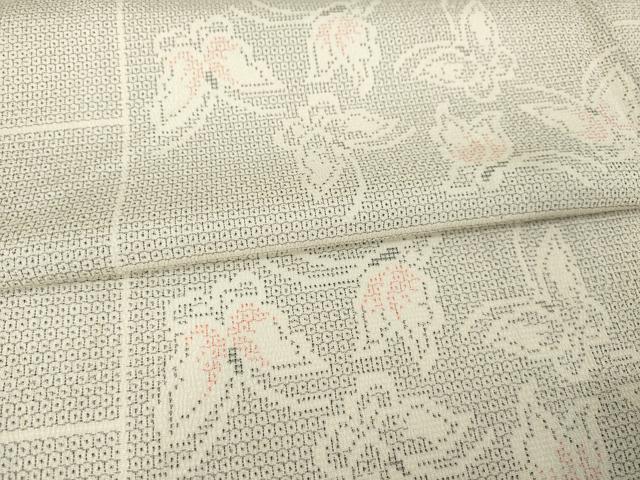 平和屋着物▽本塩沢 単衣 110亀甲 舞蝶文 正絹 逸品 AABG9286ck