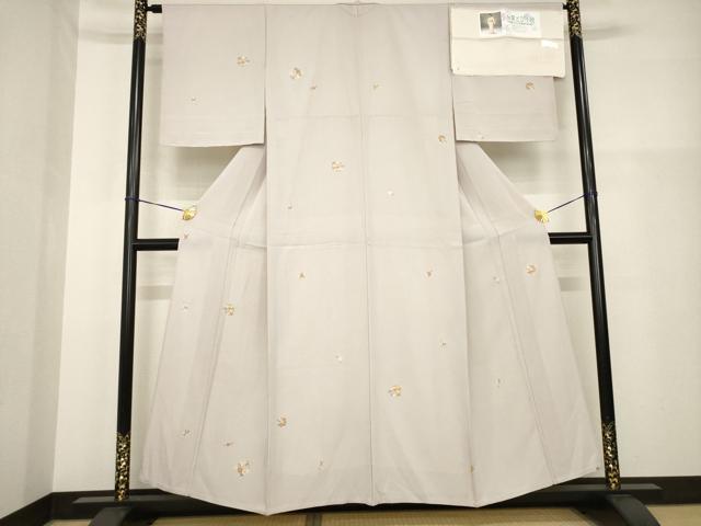 平和屋着物▽加賀鳶小紋 単衣 極小鮫小紋柄 舞花丸文 金彩 丹後ちりめん 反端付き 正絹 逸品 AABG9289ck