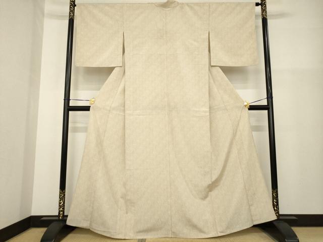 平和屋着物▽本塩沢 単衣 110亀甲 菱文 正絹 逸品 AABG9291ck