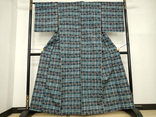 平和屋着物▽上質な紬 単衣 琉球絣文様 正絹 逸品 AABG9296ck