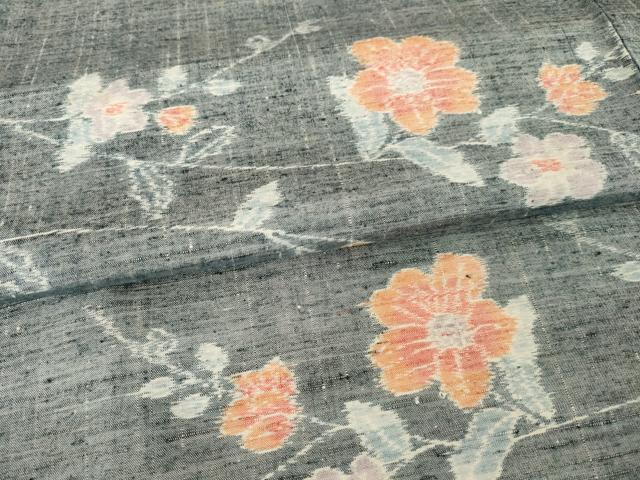 平和屋着物▽上質な紬 単衣 枝花文 正絹 逸品 AABG9298ck