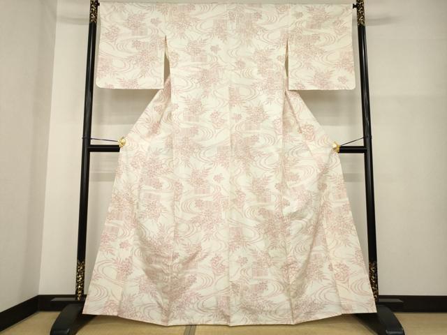 平和屋着物▽上質な紬 単衣 流水花籬文 正絹 逸品 未使用 AABG9307ck