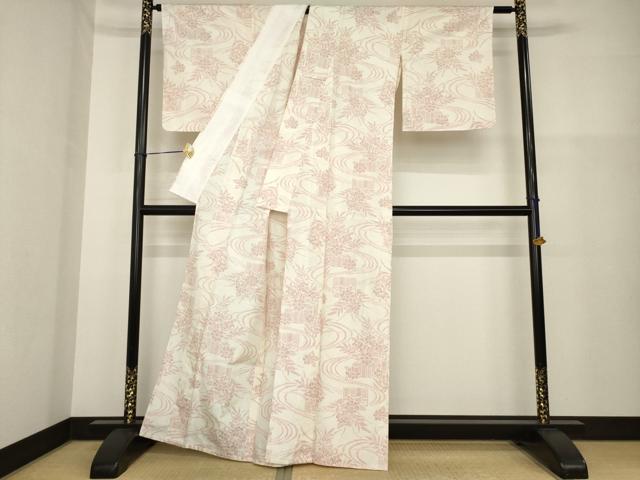 平和屋着物▽上質な紬 単衣 流水花籬文 正絹 逸品 未使用 AABG9307ck