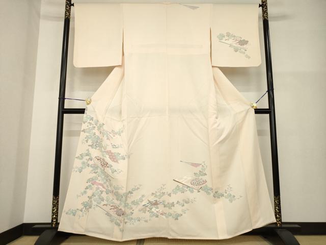 平和屋着物▽訪問着 単衣 友禅 扇面花文 正絹 逸品 AABG9315ck