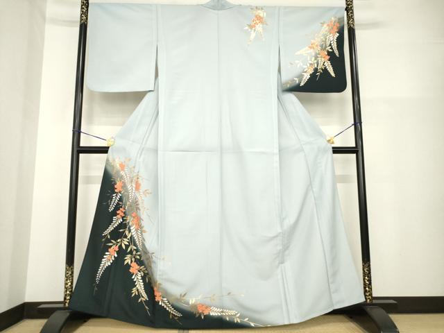 平和屋着物▽訪問着 単衣 枝花文 暈し染め 金彩 洗える着物 AABG9320ck