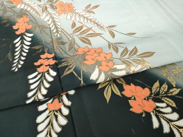 平和屋着物▽訪問着 単衣 枝花文 暈し染め 金彩 洗える着物 AABG9320ck