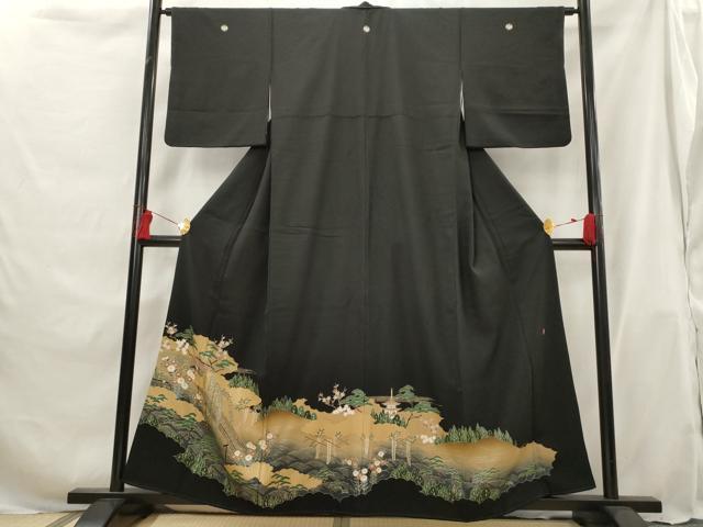 平和屋着物■豪華黒留袖 作家物 駒刺繍 風景草花文 暈し染め 金彩 正絹 逸品 AABG9371st