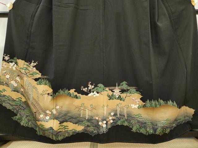 平和屋着物■豪華黒留袖 作家物 駒刺繍 風景草花文 暈し染め 金彩 正絹 逸品 AABG9371st
