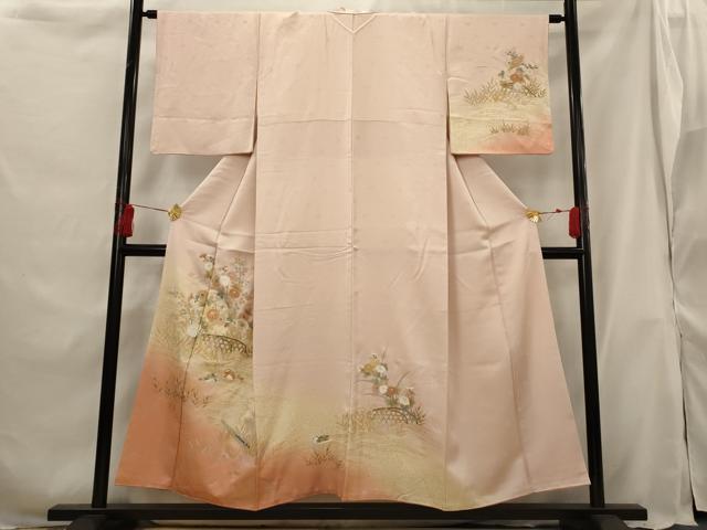 平和屋着物■訪問着 駒刺繍 花鳥文 暈し染め 金銀彩 正絹 逸品 AABG9385st