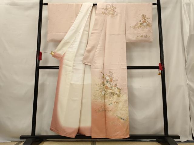 平和屋着物■訪問着 駒刺繍 花鳥文 暈し染め 金銀彩 正絹 逸品 AABG9385st