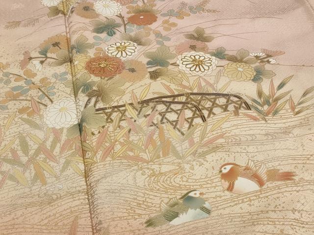 平和屋着物■訪問着 駒刺繍 花鳥文 暈し染め 金銀彩 正絹 逸品 AABG9385st