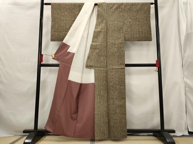 平和屋着物■上質な小紋 紬地 更紗花文 三越扱い 正絹 逸品 AABG9387st