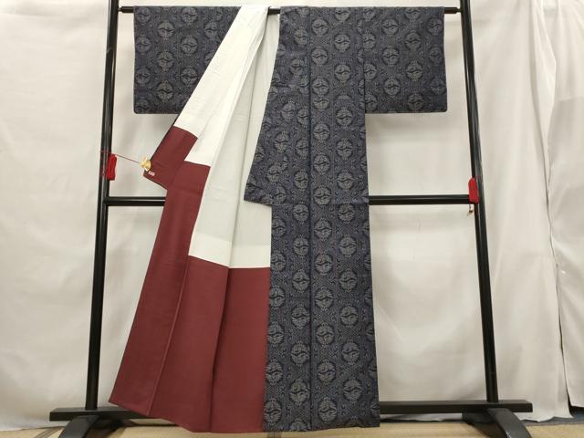 平和屋着物■上質な紬 亀甲向かい鶴文 三越扱い 正絹 逸品 AABG9389st