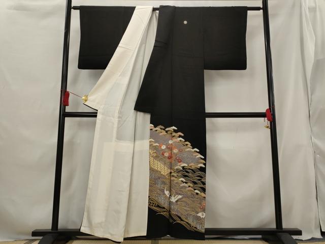 平和屋着物■豪華黒留袖 駒刺繍 流水比較花松文 金彩 正絹 逸品 AABG9393st