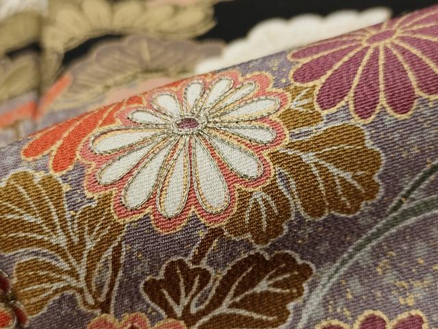平和屋着物■豪華黒留袖 駒刺繍 流水比較花松文 金彩 正絹 逸品 AABG9393st