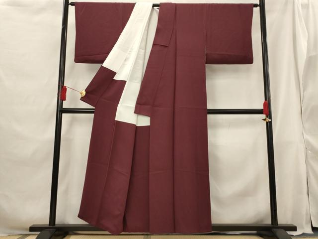 平和屋着物■上質な色無地 紋意匠 葡萄色 正絹 逸品 AABG9411st