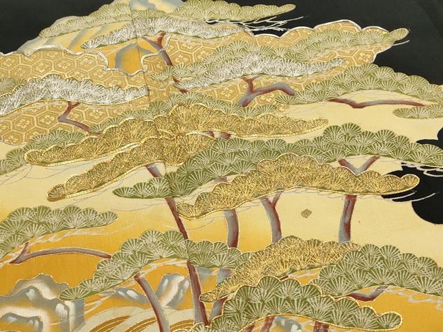 平和屋着物■豪華黒留袖 駒刺繍 笠松文 金彩 金銀糸 正絹 逸品 AABG9412st