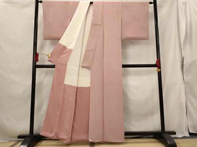 平和屋着物■上質な色無地 蔦の葉地紋 紅梅色 正絹 逸品 AABG9429st