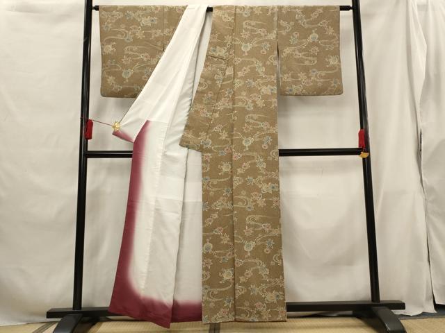 平和屋着物■上質な小紋 流水花文 鬼しぼ縮緬 正絹 逸品 AABG9431st