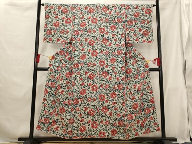平和屋着物■上質な小紋 更紗花文 正絹 逸品 AABG9435st