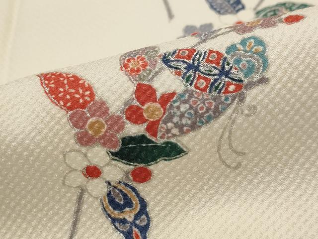 平和屋着物■上質な小紋 花蝶文 銀彩 正絹 逸品 AABG9449st