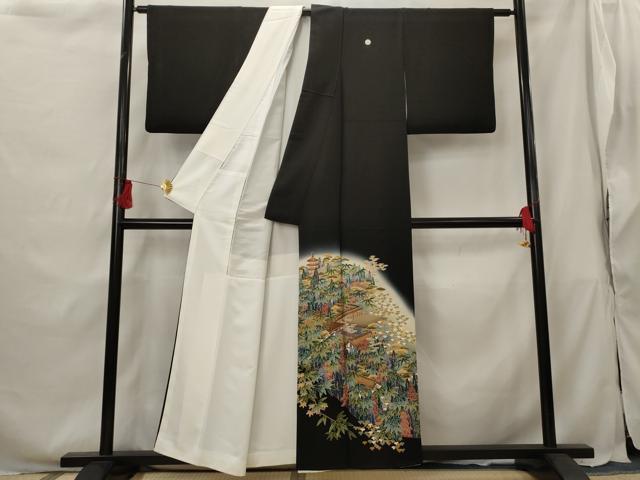平和屋着物■豪華黒留袖 友禅 作家物 風景文 暈し染め 正絹 逸品 AABG9484st