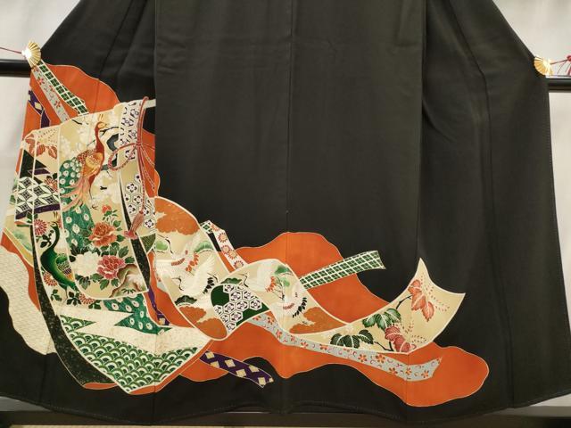 平和屋着物■豪華黒留袖 駒刺繍 誰が袖花鳥文 金彩 正絹 逸品 AABG9508st