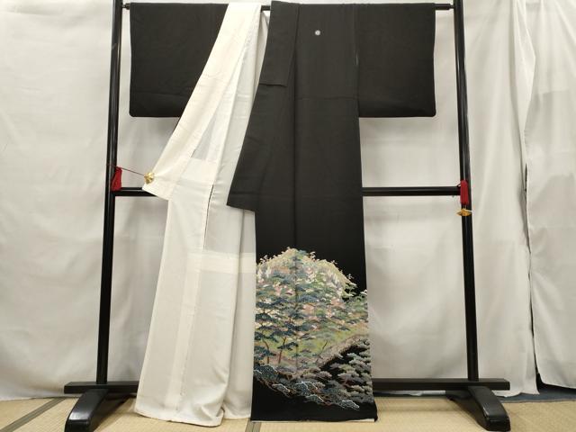 平和屋着物■豪華黒留袖 作家物 風景松文 正絹 逸品 AABG9511st