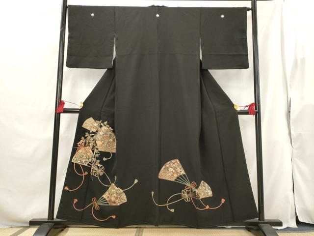 平和屋着物■豪華黒留袖 総刺繍 駒刺繍 扇面花文 金糸 正絹 逸品 AABG9518st