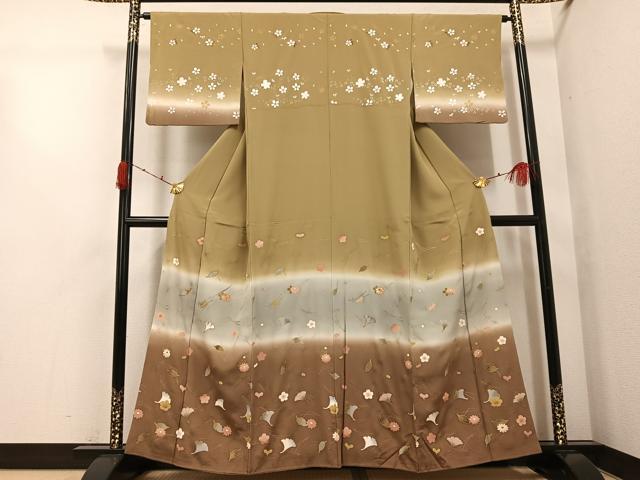 平和屋着物●訪問着 駒刺繍 草花文 暈し染め 金銀彩 正絹 逸品 AABG9521ph
