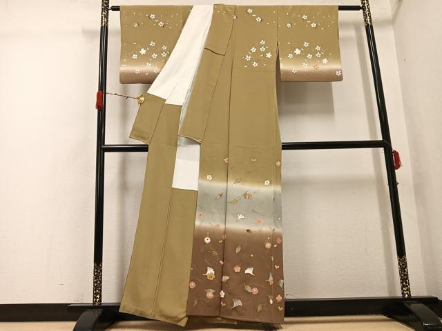平和屋着物●訪問着 駒刺繍 草花文 暈し染め 金銀彩 正絹 逸品 AABG9521ph