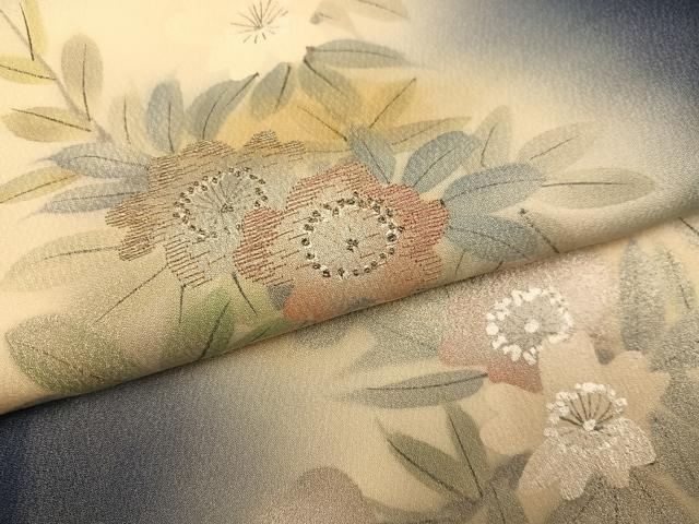 平和屋着物●訪問着 手描き 草花文 暈し染め 金銀彩 正絹 逸品 AABG9525ph