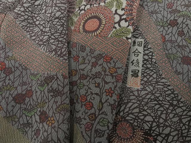 平和屋着物●重要無形文化財・伊勢手彫型本染・細合俊男 小紋 花唐草文 鬼しぼ縮緬 正絹 逸品 AABG9530ph