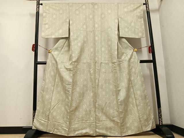 平和屋着物●上質な紬 麻の葉文様 正絹 逸品 AABG9535ph