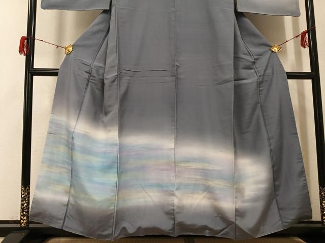 平和屋着物●訪問着 紬地 霞文 暈し染め 正絹 逸品 AABG9536ph