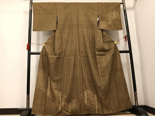 平和屋着物●訪問着 生紬 絞り 草花文 やまと誂製 正絹 逸品 AABG9545ph