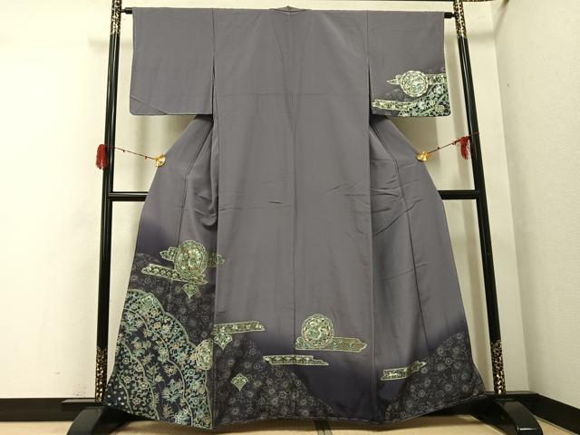 平和屋着物●訪問着 更紗花鳥文 暈し染め 銀彩 正絹 逸品 未使用 AABG9549ph
