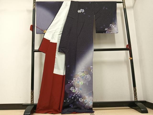 平和屋着物●訪問着 草花文 暈し染め 金彩 金通し地 正絹 逸品 AABG9557ph