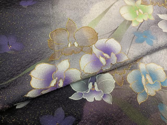 平和屋着物●訪問着 草花文 暈し染め 金彩 金通し地 正絹 逸品 AABG9557ph
