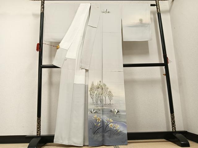 平和屋着物●ユネスコ世界遺産表現作家 白川丈山 訪問着 作家物 手描き 遠山風景草花文 正絹 逸品 AABG9561ph