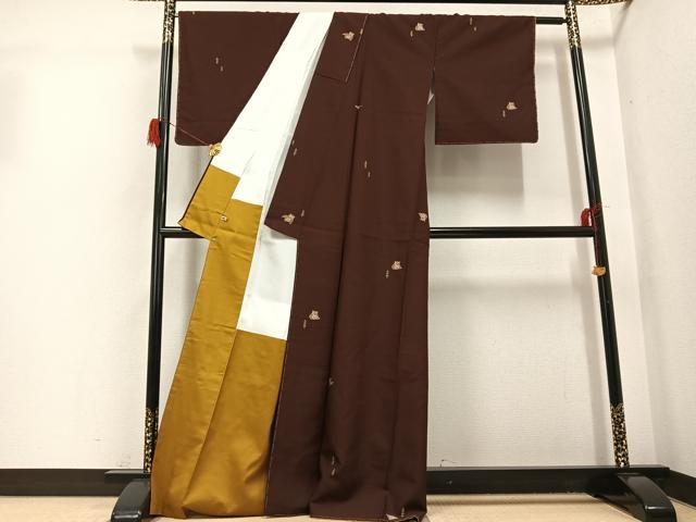 平和屋着物●お召 ミミズク 赤褐色 さが美扱い 正絹 逸品 未使用 AABG9564ph
