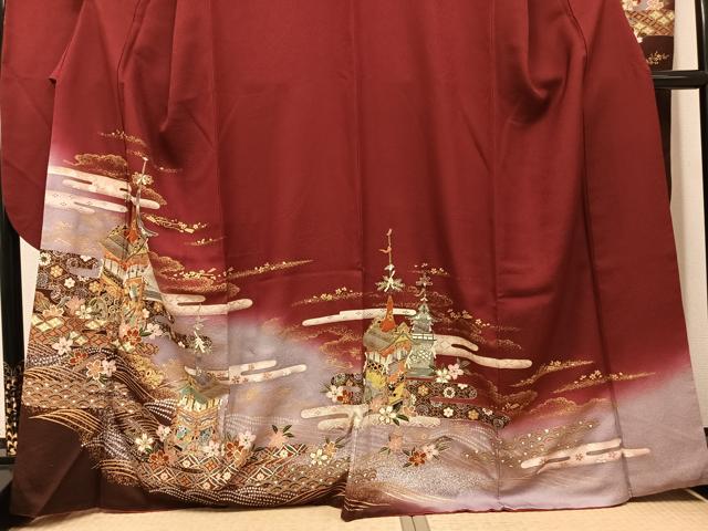 平和屋着物●豪華振袖 駒刺繍 山車花文 暈し染め 金彩 正絹 逸品 AABG9566ph