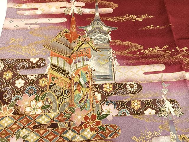 平和屋着物●豪華振袖 駒刺繍 山車花文 暈し染め 金彩 正絹 逸品 AABG9566ph