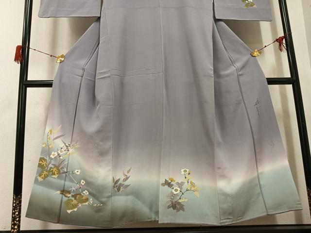 平和屋着物●二代目清次郎 手描き 訪問着 草花文 暈し染め 正絹 逸品 AABG9568ph