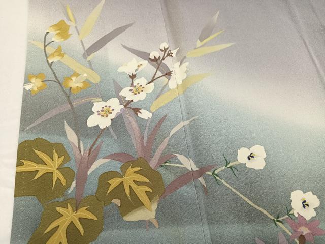 平和屋着物●二代目清次郎 手描き 訪問着 草花文 暈し染め 正絹 逸品 AABG9568ph